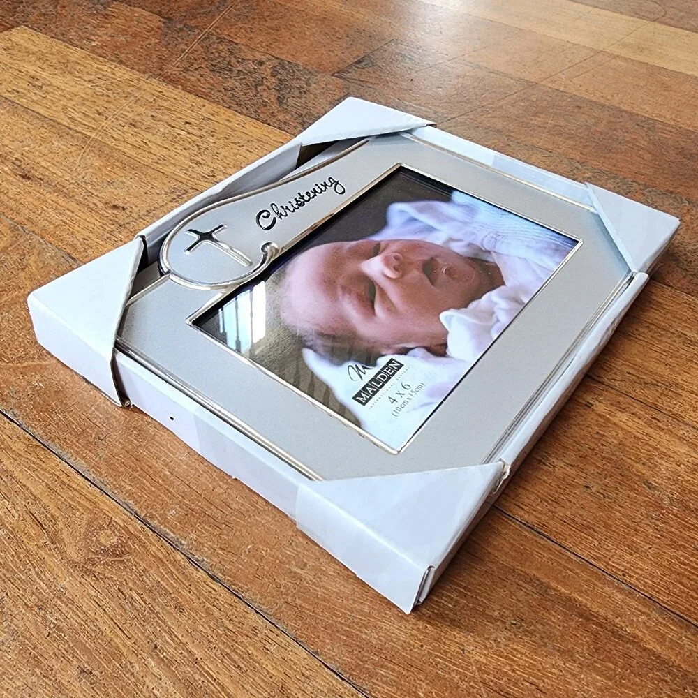 NWT Malden Christening Silver Metal 4x6 Frame